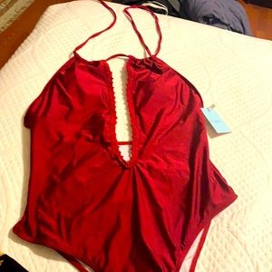 Beautiful sexy low cut one piece halter NWT bathing suit